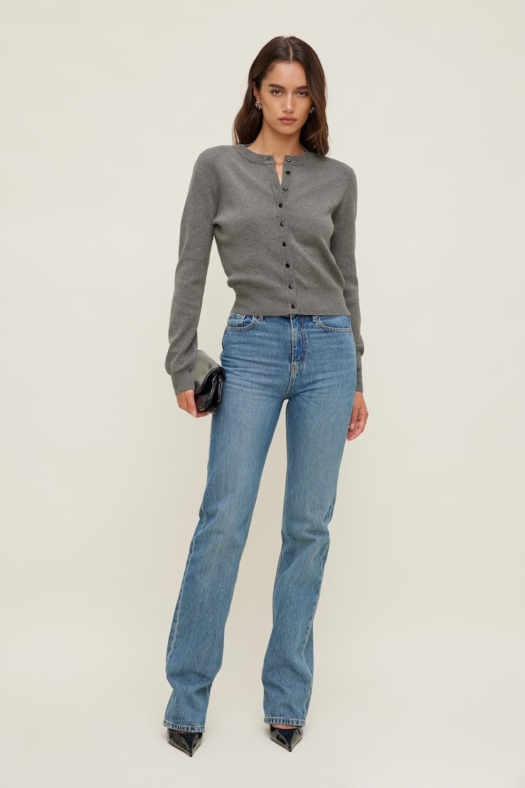 Rebecca Crewneck Cardigan Dark Medium Grey large