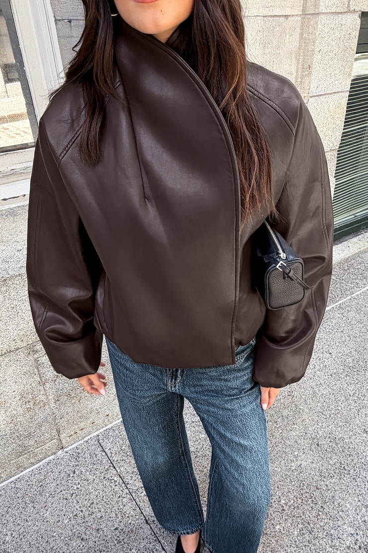 Wrap Faux Leather Bomber Jacket
