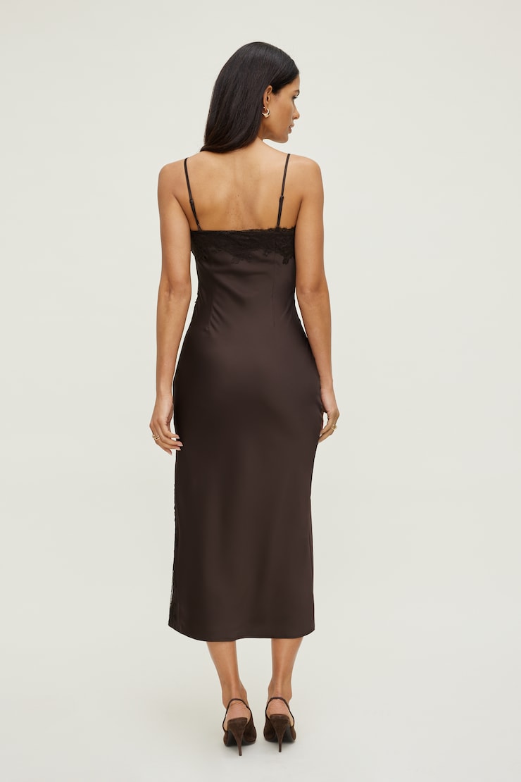 Lace Trim Satin Maxi Dress Java Brown large