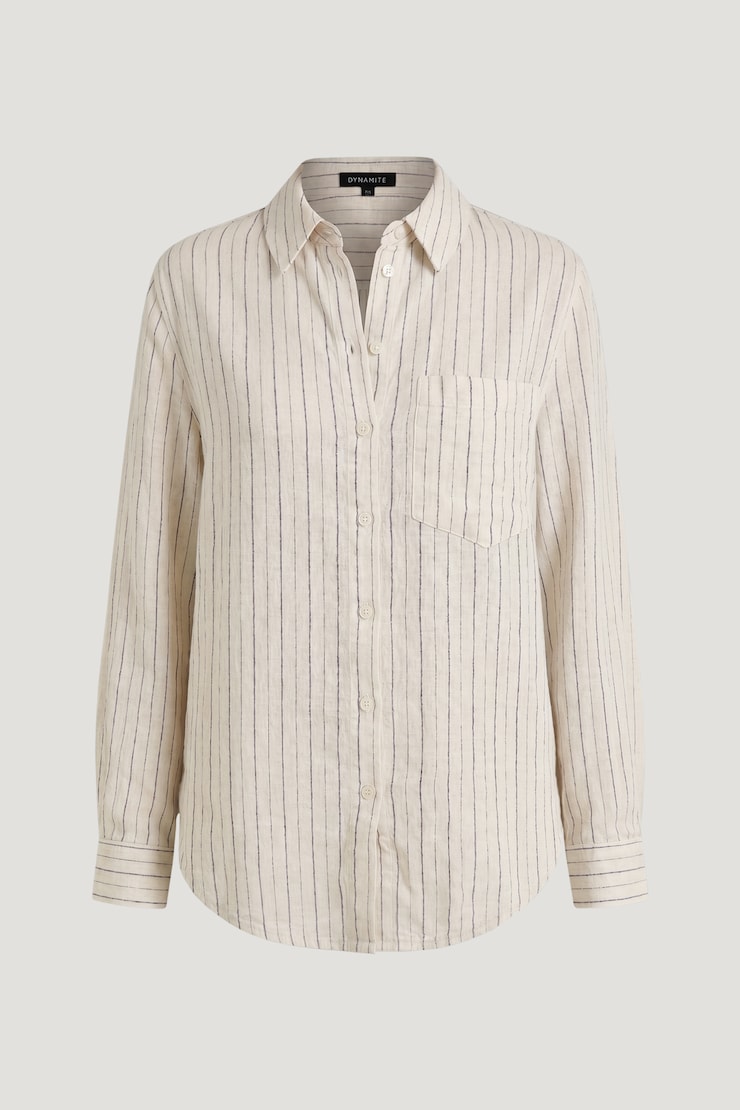 Isla Oversized Linen Shirt White / Grey Stripes large