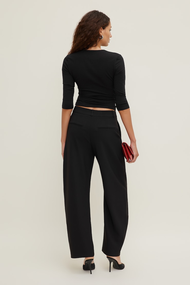 Lace Trim 3/4 Sleeve Top Jet Black large