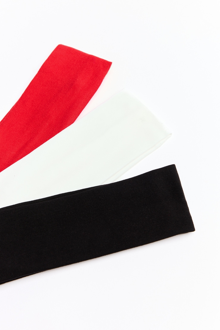 Set of 3 Stretchy Headbands, Scarlet Flame Red/White/Black, large