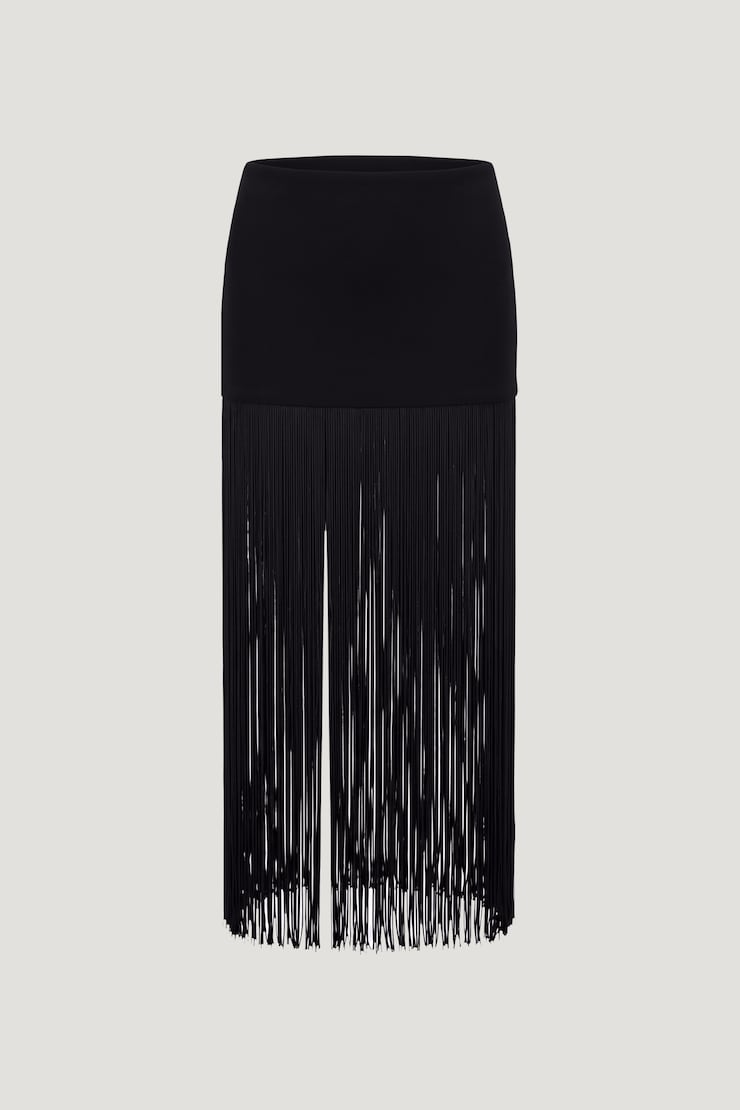 Ponte Fringe Maxi Skirt Jet Black large