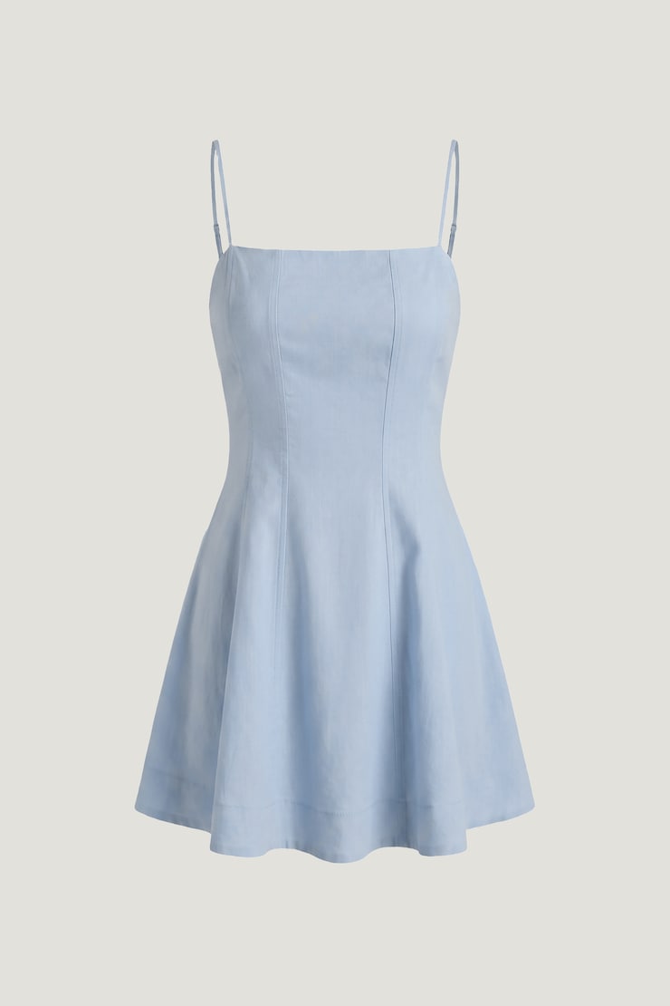 Ivory Linen Mini Dress Heather Blue large