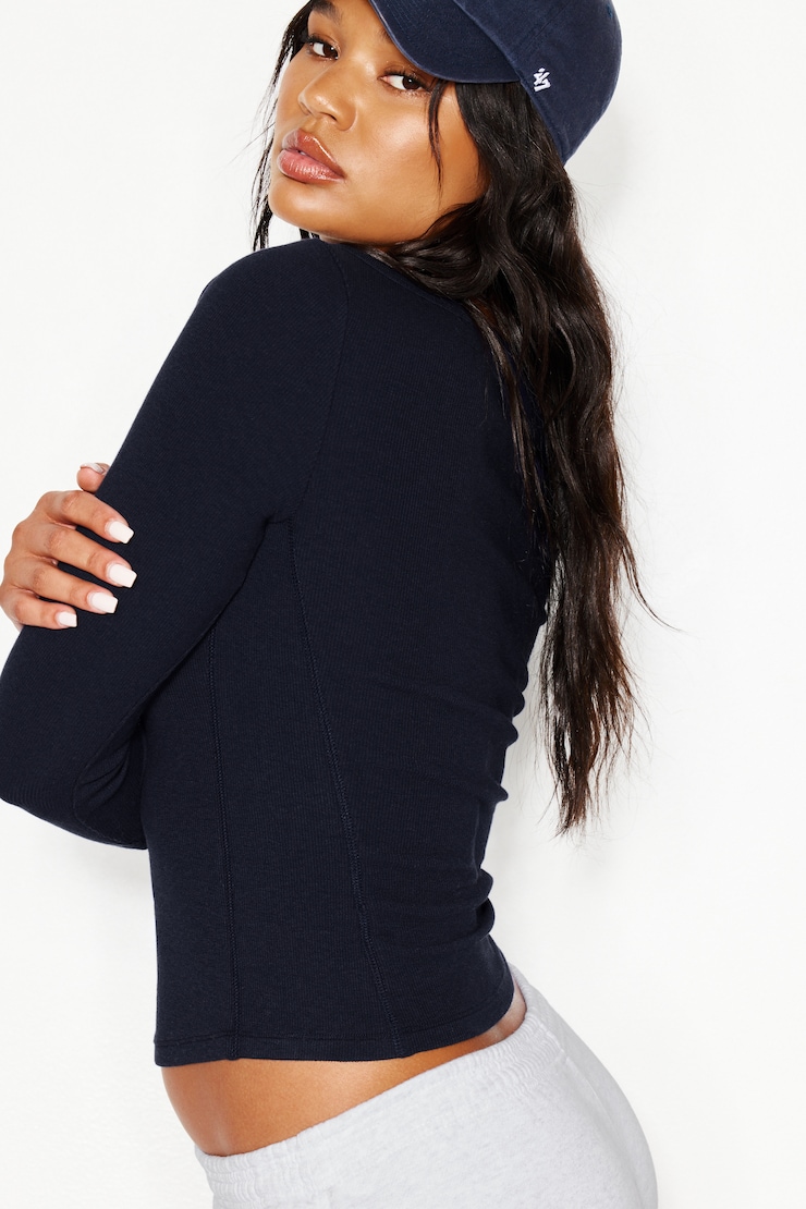 SnatchRib 3/4 Sleeve Top, Naughty Navy Blue, large