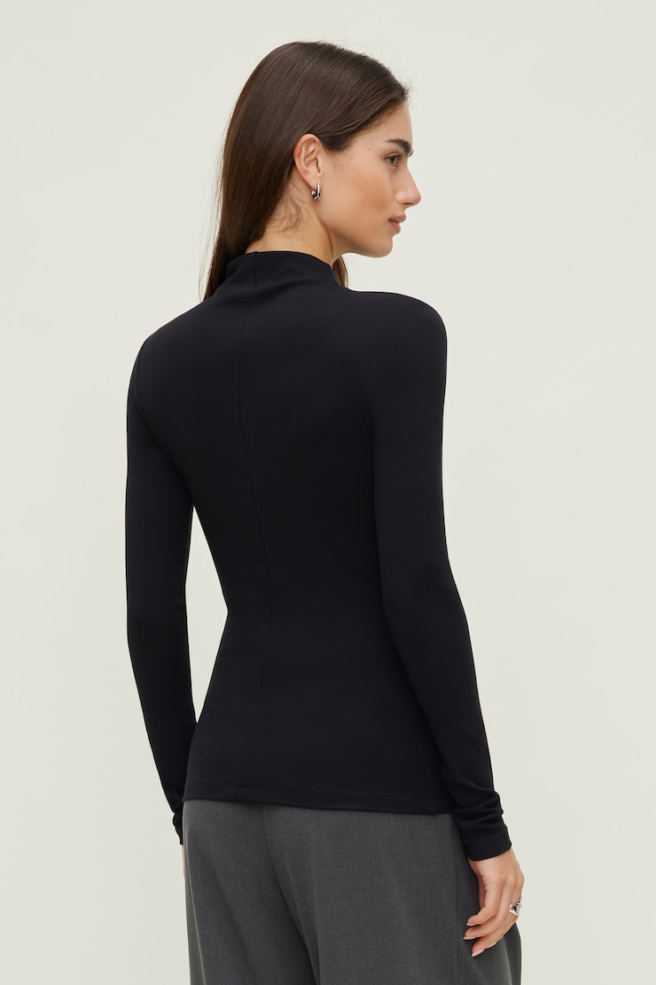 Mock Neck Long Sleeve Top Jet Black large