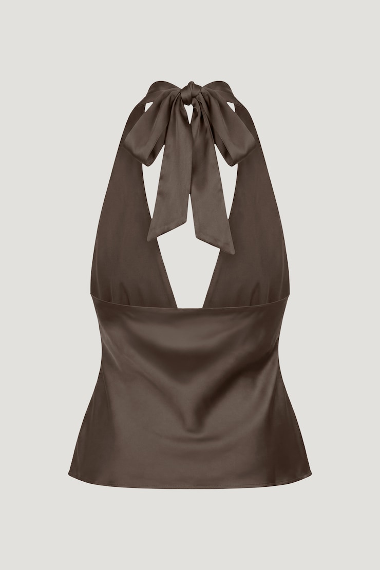 Vea Satin Halter Top Light Mocha Brown large