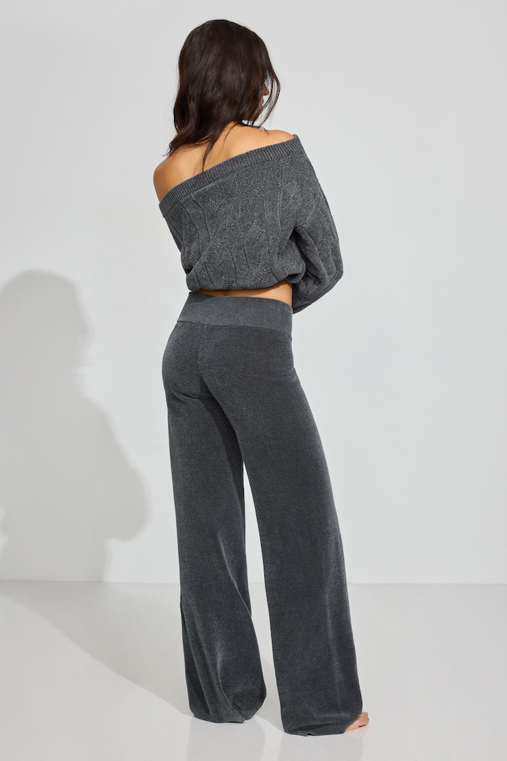 Chenille Low Rise Pants, Burnt Ash Grey, large