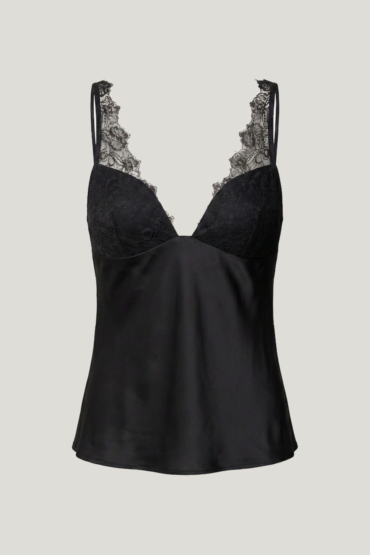 Satin Lace Cami Top Jet Black large