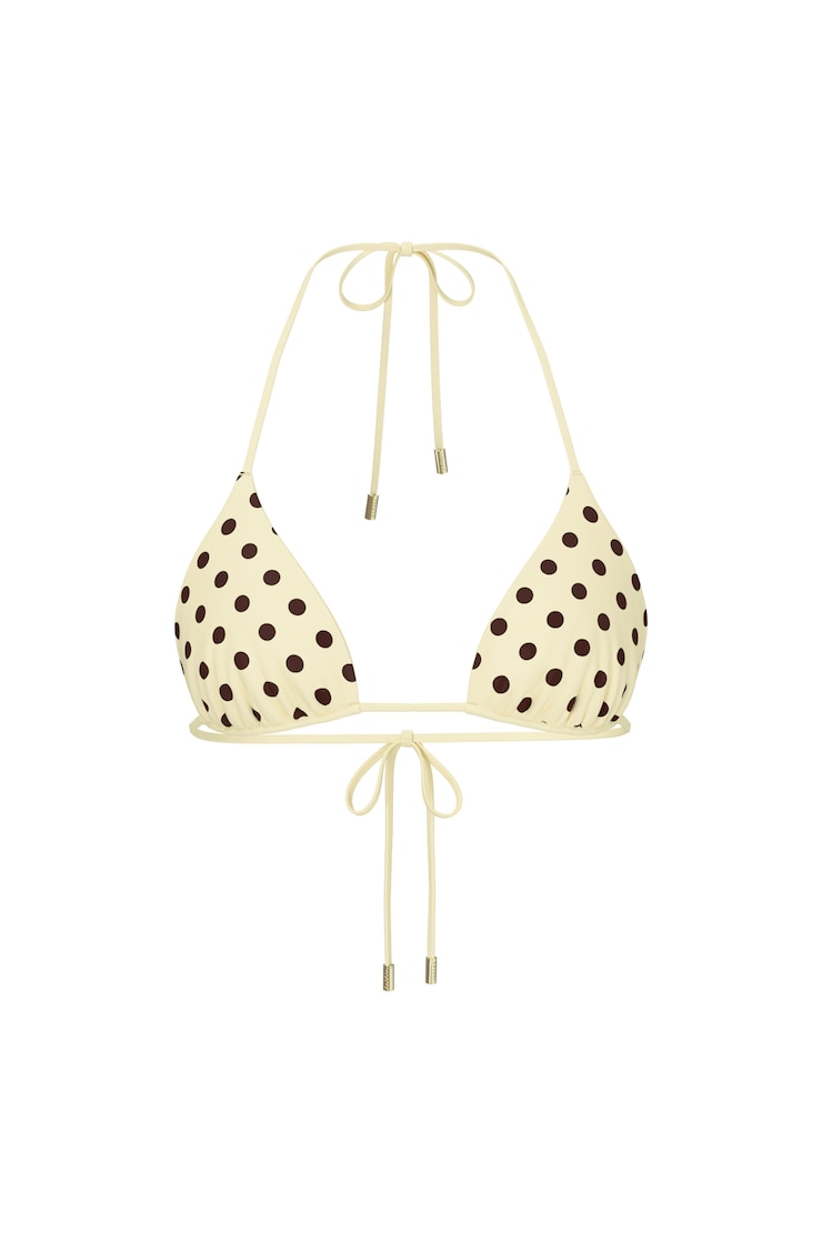 Reversible Slider Triangle Bikini Top, Anise Flower Yellow/Polka Dot, large