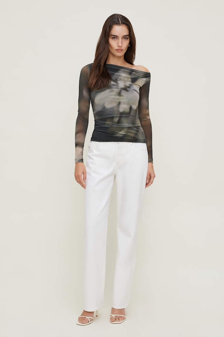 Cleo Printed Mesh Long Sleeve Top Floral Blur large