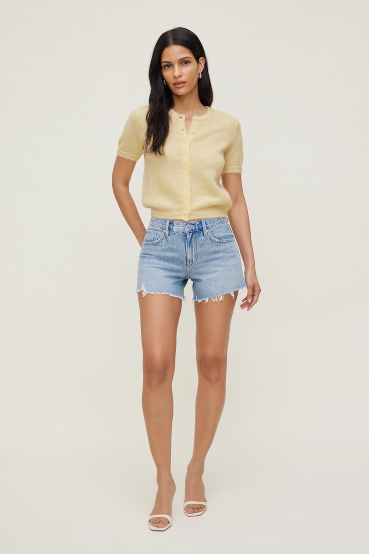 Premium Mohair Short Sleeve Cardigan Flan Yellow large