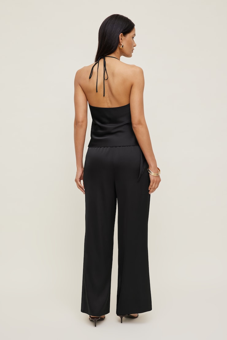 Satin Wrap Halter Top Jet Black large