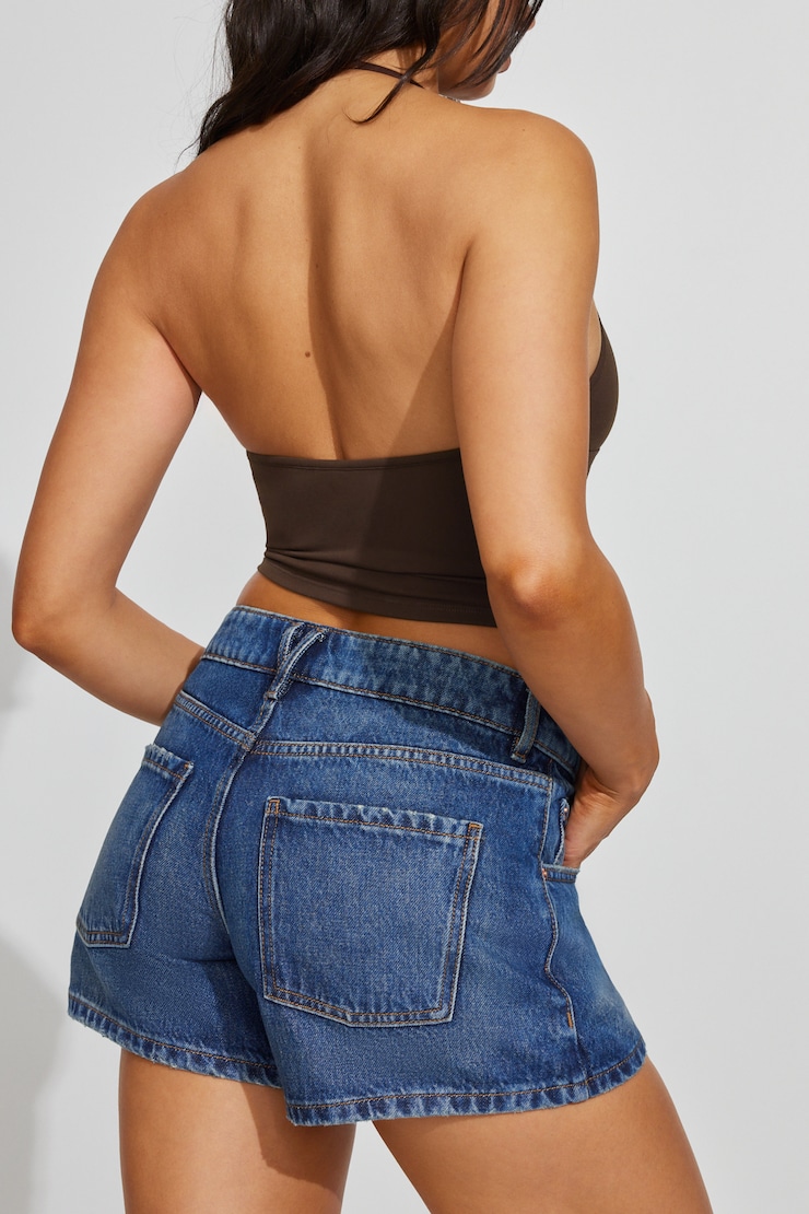 Denim Relaxed A-Line Shorts, Indigo Dark, large