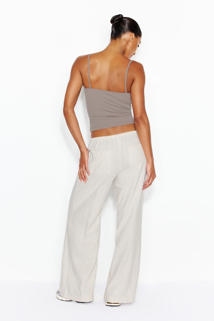 Millie Linen Pull-On Pants, Beige/White Stripes, large