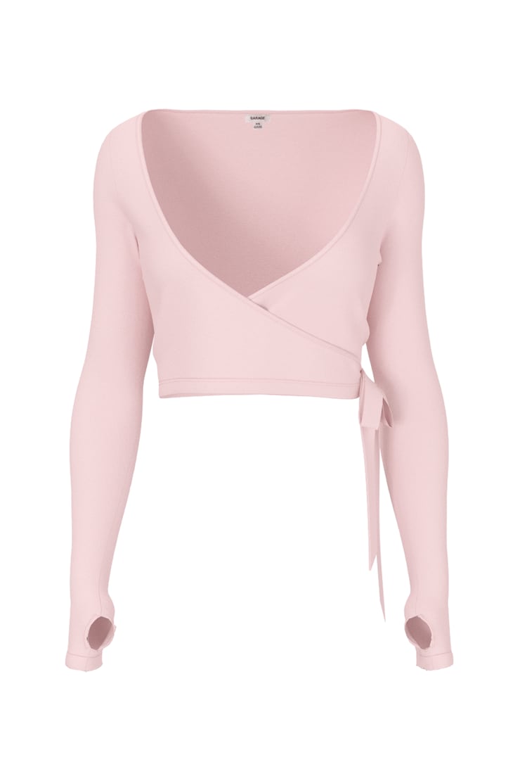 Smooth Long Sleeve Wrap Top, Pink, large