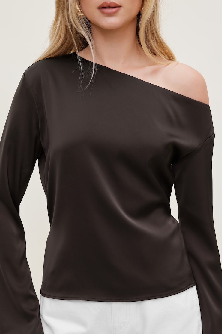 Alexa Satin Blouse Java Brown large