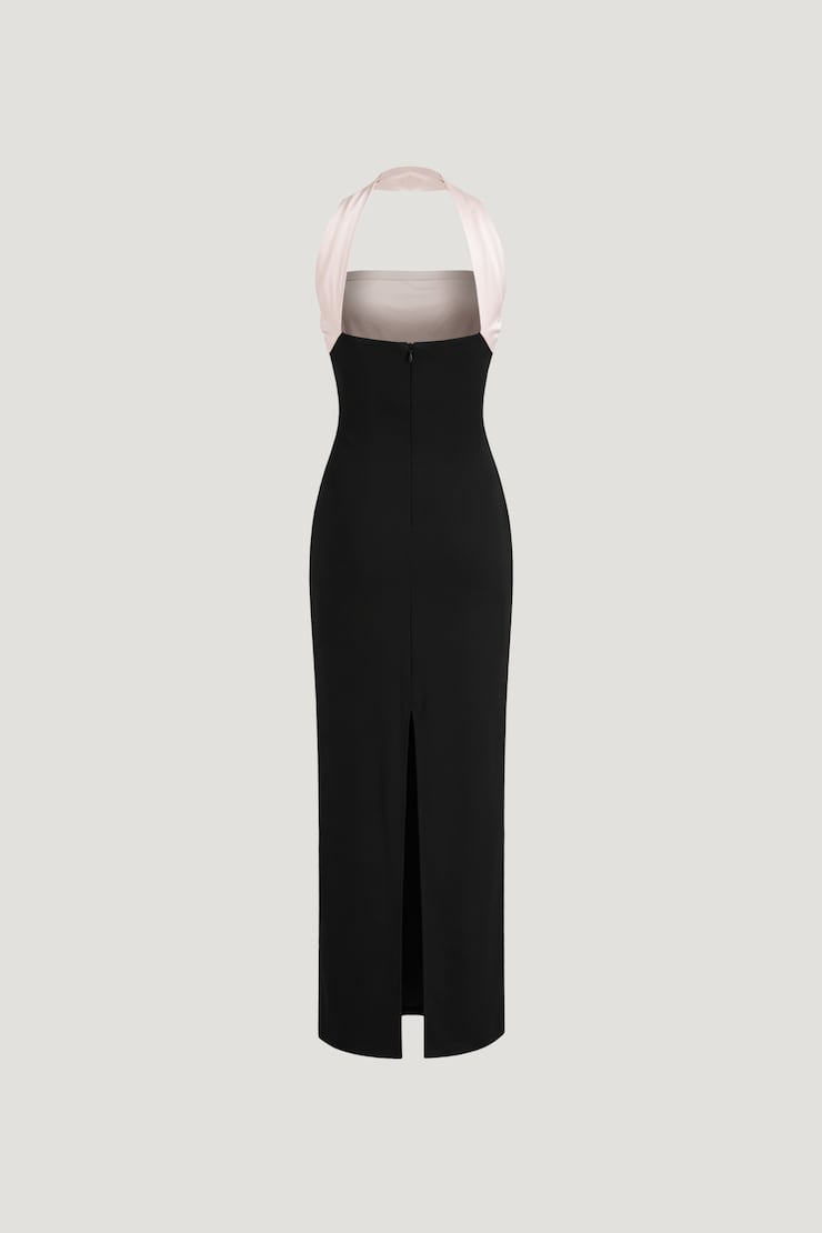 Crepe Halter Maxi Dress Jet Black / White Pearl large