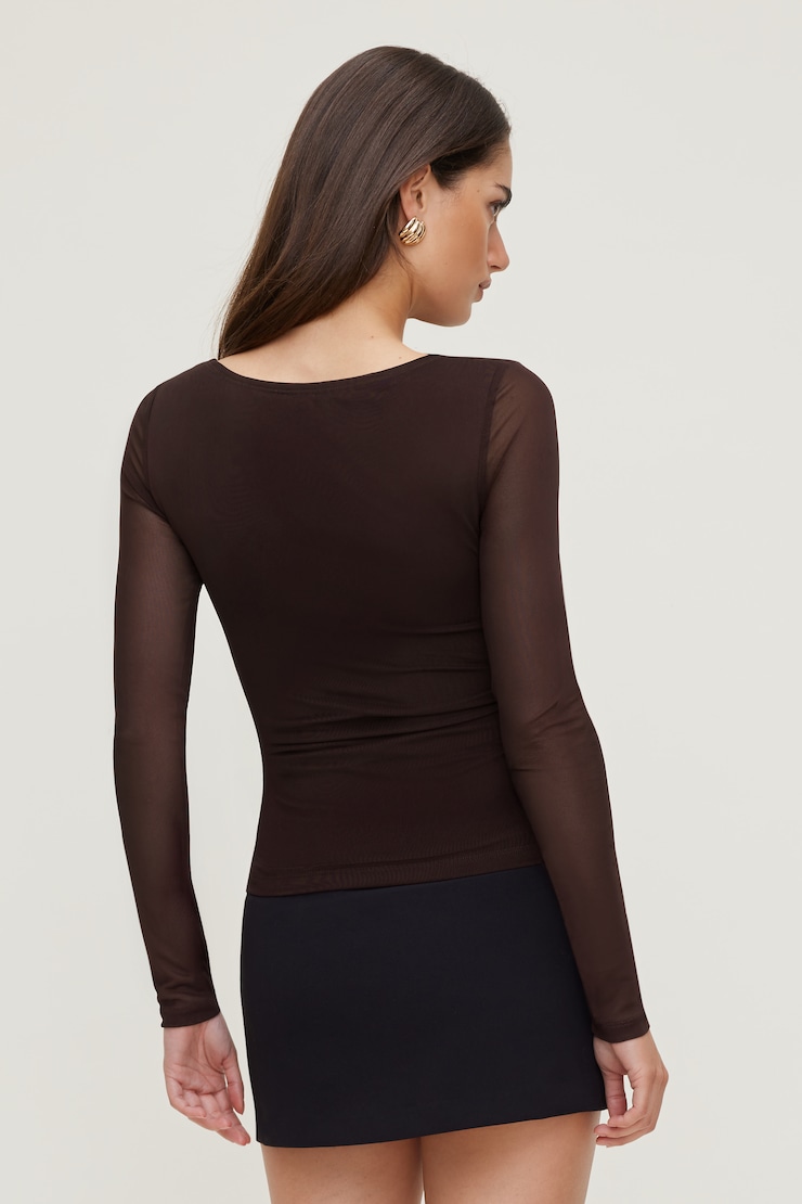 Stella Mesh Long Sleeve Top Cherry Lacquer Burgundy large