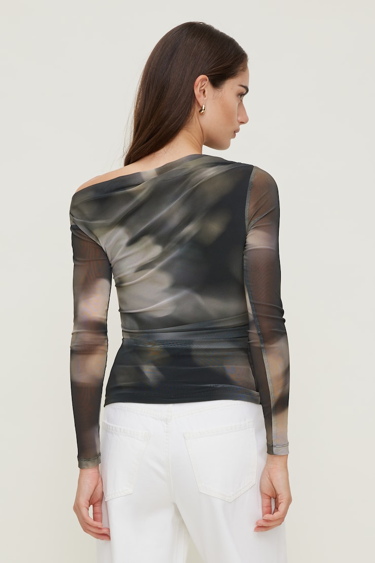 Cleo Printed Mesh Long Sleeve Top Floral Blur large