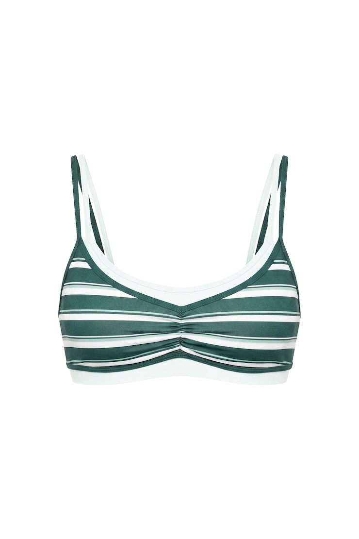 Active Double Layer Ruched Bra, Turquoise Trouble/White Stripes, large