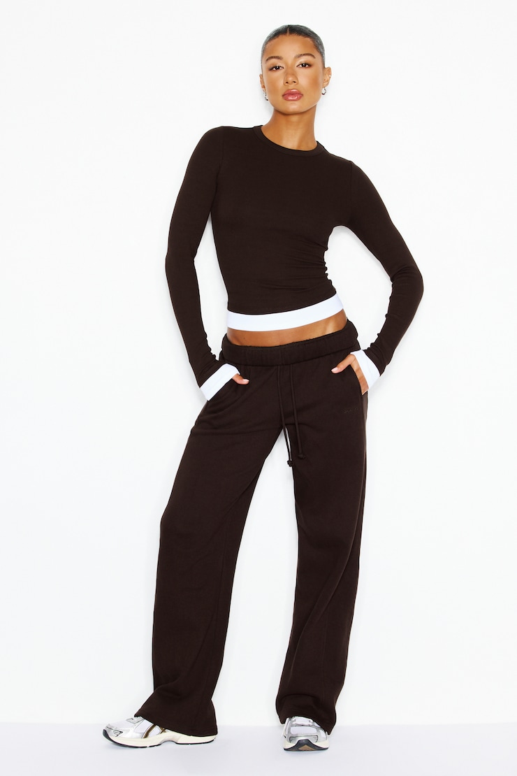 SnatchRib Double Layer Longsleeve Top, Chocolate Mousse Brown/Bright White, large