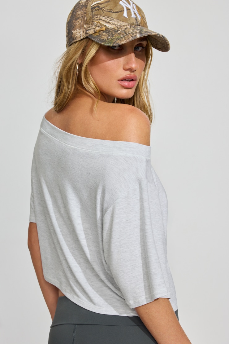 Wide Boat Neck Banded Tee, Spring Grey Mix, large