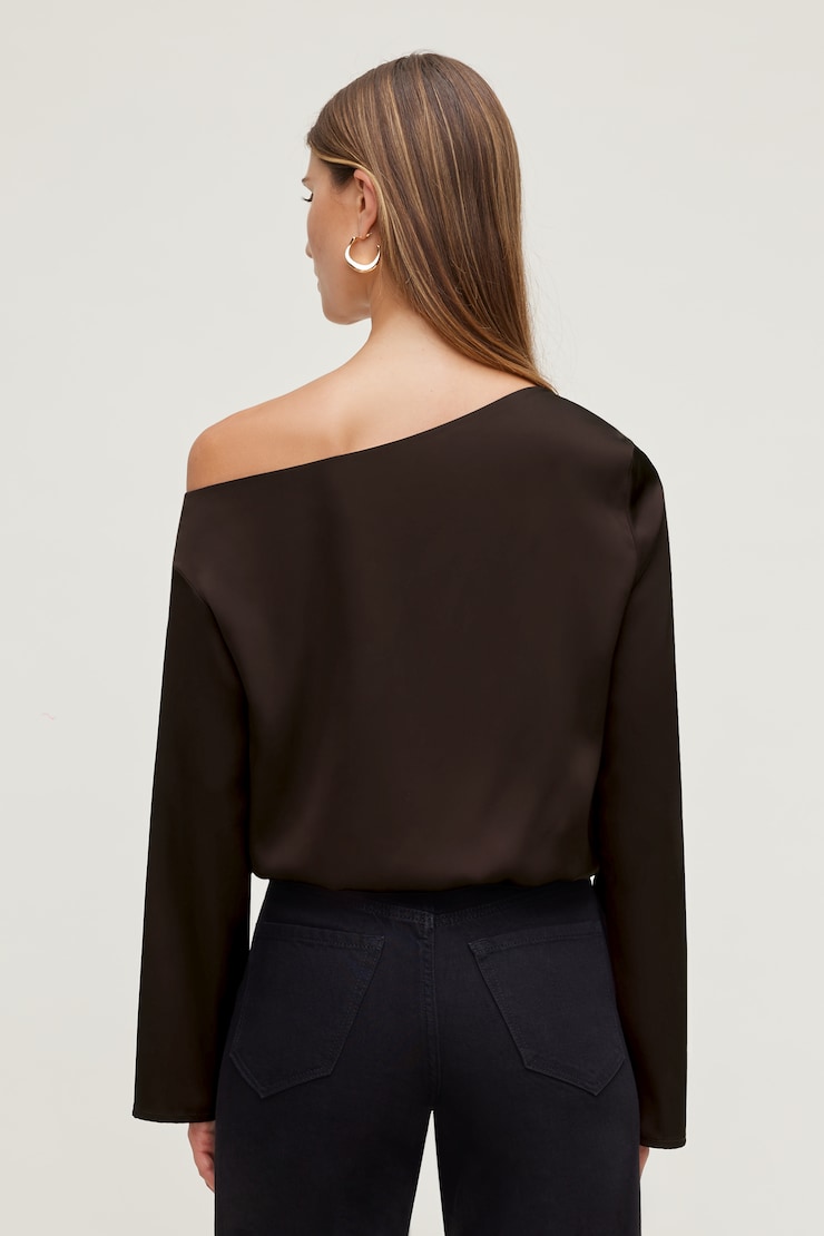 Off Shoulder Satin Blouse Purple | Dynamite