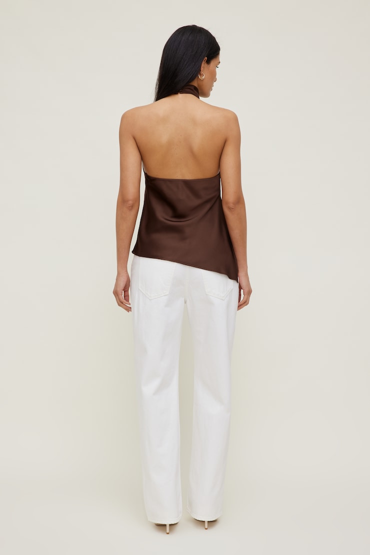 Asymmetric Satin Halter Blouse Rustwood Brown large