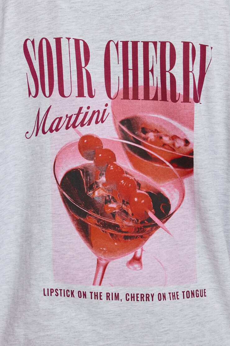 Boyfriend Tee, Spring Grey Mix with "Cherry On Top" Art, large