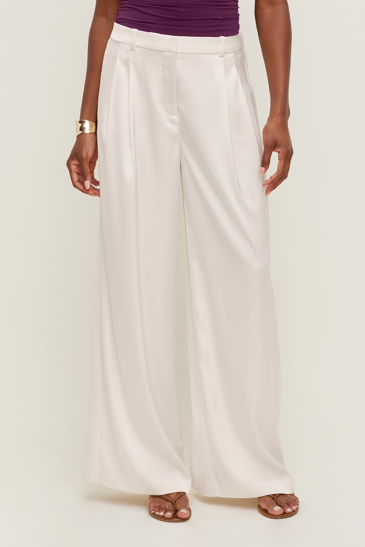 Satin Wide Leg Pants Sea Salt Cream large