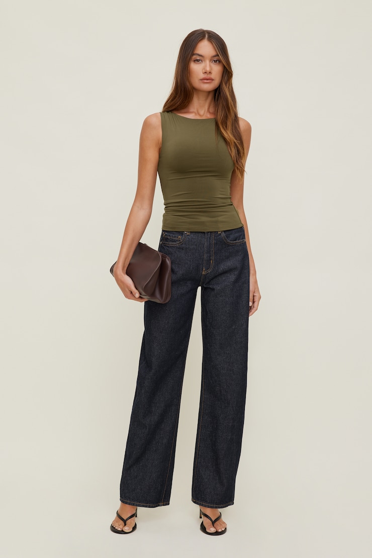 Nola Sculpt Tank Top Dark Olive Khaki large