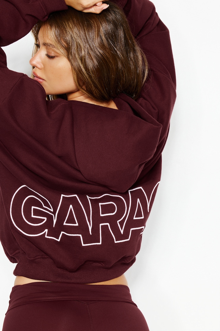 UltraFleece Hoodie, Burgundy Bite with GARAGE Logo Art, large