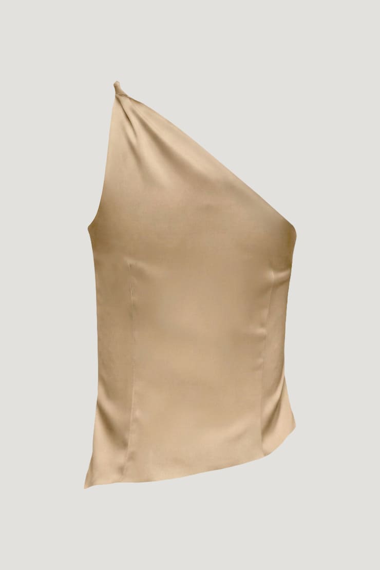 Single Shoulder Satin Top Cornstalk Beige large