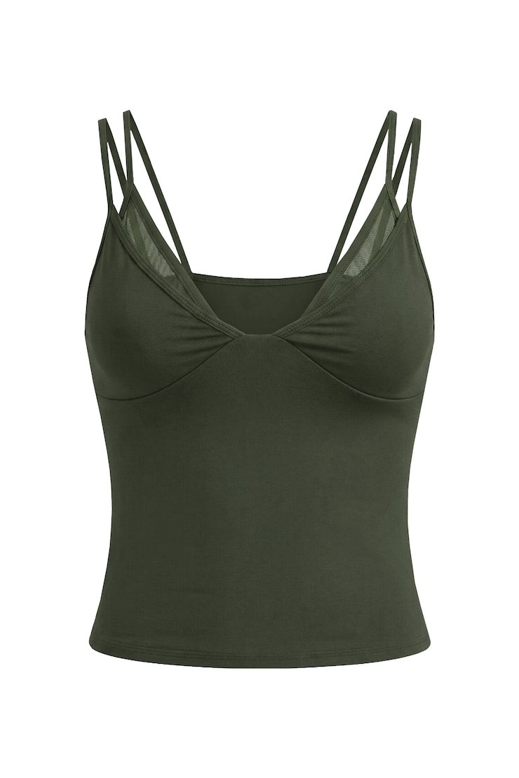 Active Mesh Plunge Cami Top, Olive Obsession, large
