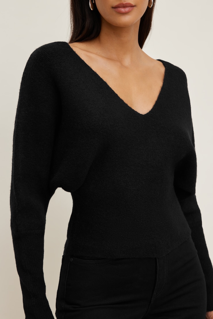 Cinched V Neck Sweater Jet Black large