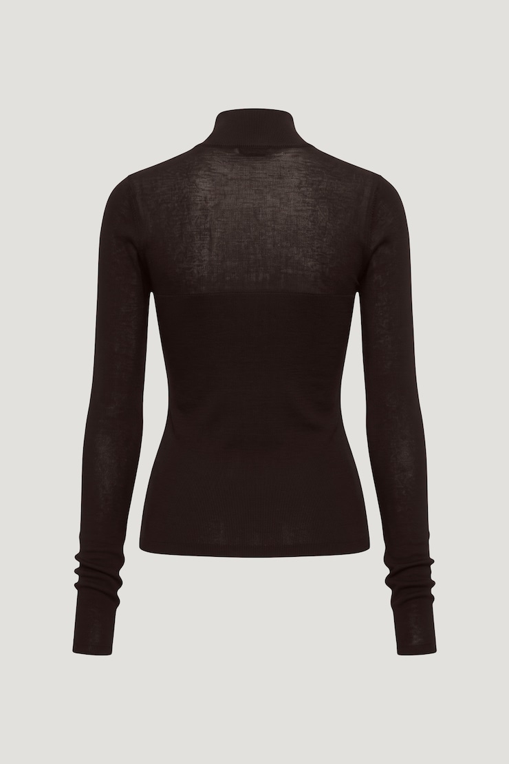 Sheer Opaque Mock Neck Sweater CHERRY LACQUER large