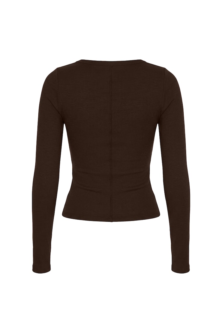 SnatchRib Scoop Neck Longsleeve Top, Armadillo Brown, large