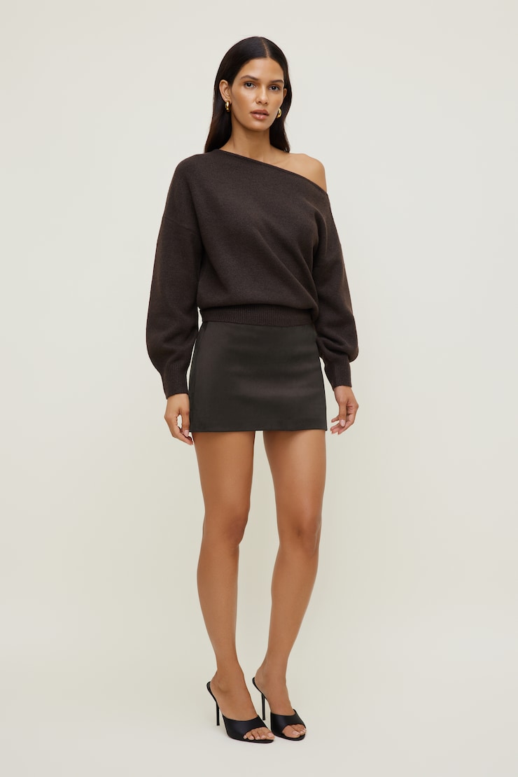Lola Off Shoulder Sweater Java Brown large