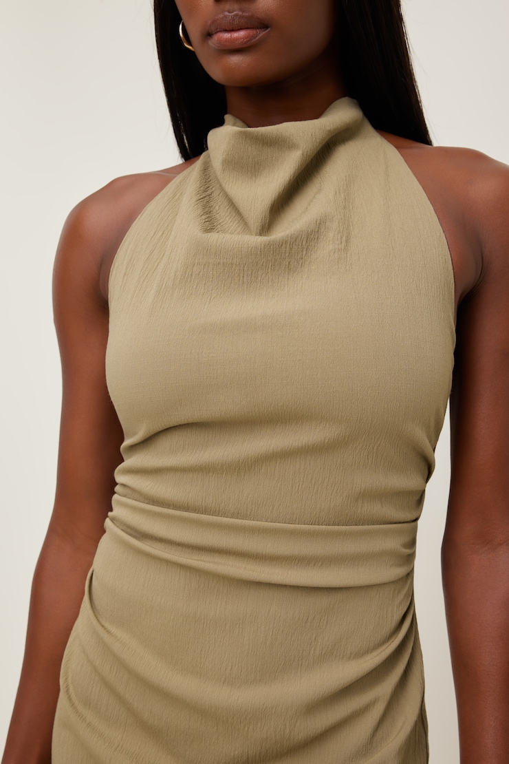 Cowl Halter Mini Dress Beige large