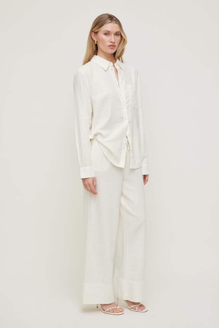 Isla Oversized Linen Shirt Snow White large
