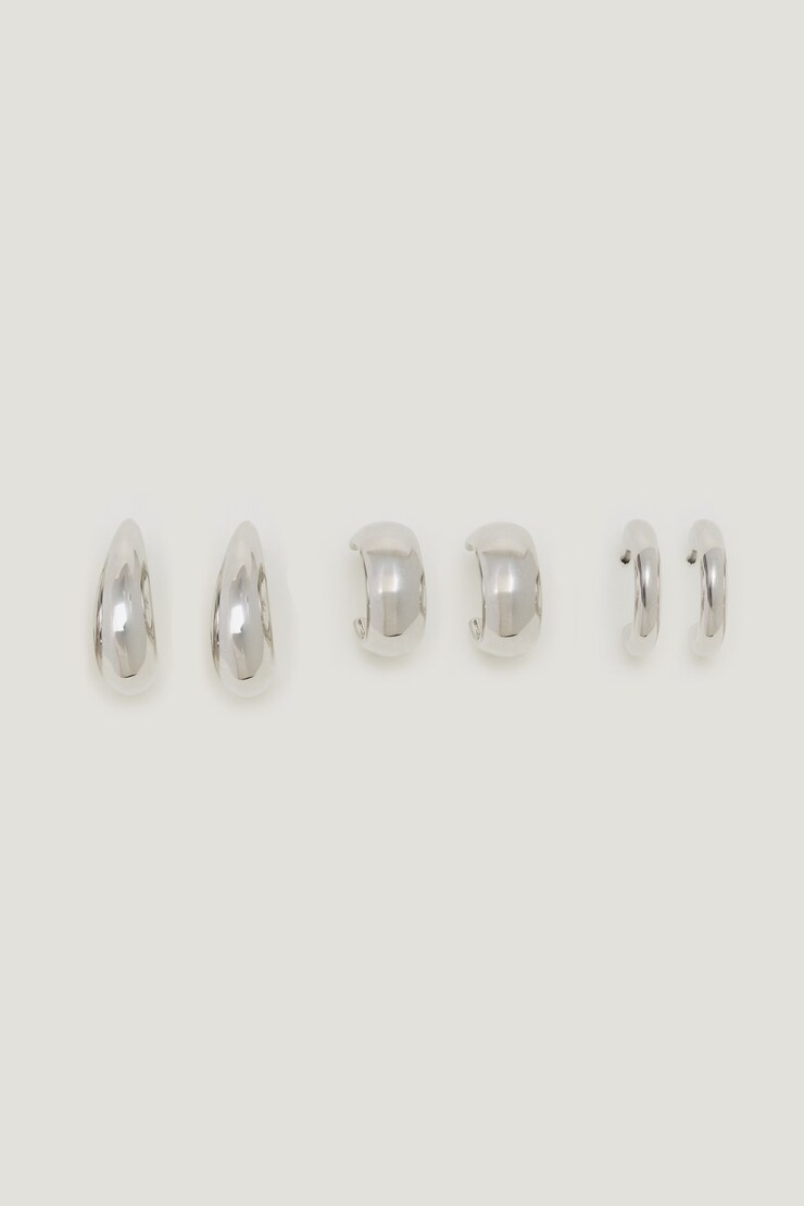 3-Pack Modern Chunky Hoop Earrings Rhodium Silver large