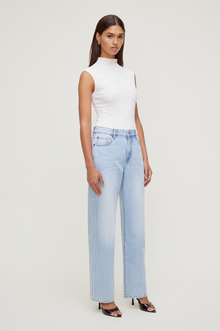 Mock Neck Lace Bodysuit Sea Salt Cream large