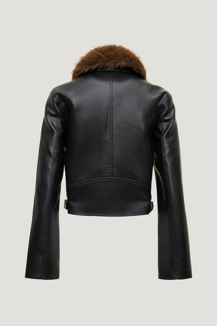 Blouson en faux cuir à col fausse fourrure