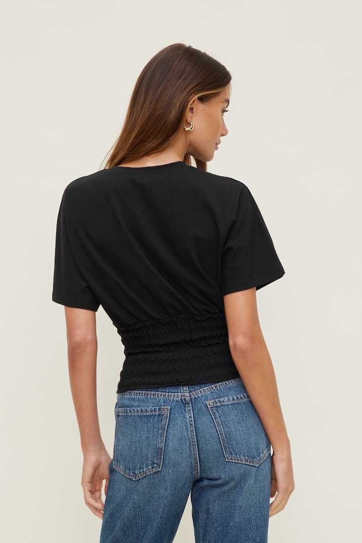 Smocked Cotton Spandex T Shirt Jet Black large