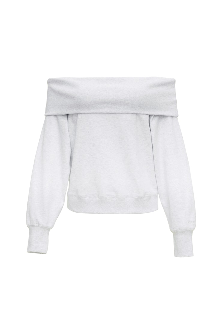 SoftTerry Foldover Off Shoulder Sweatshirt, Spring Grey Mix, large