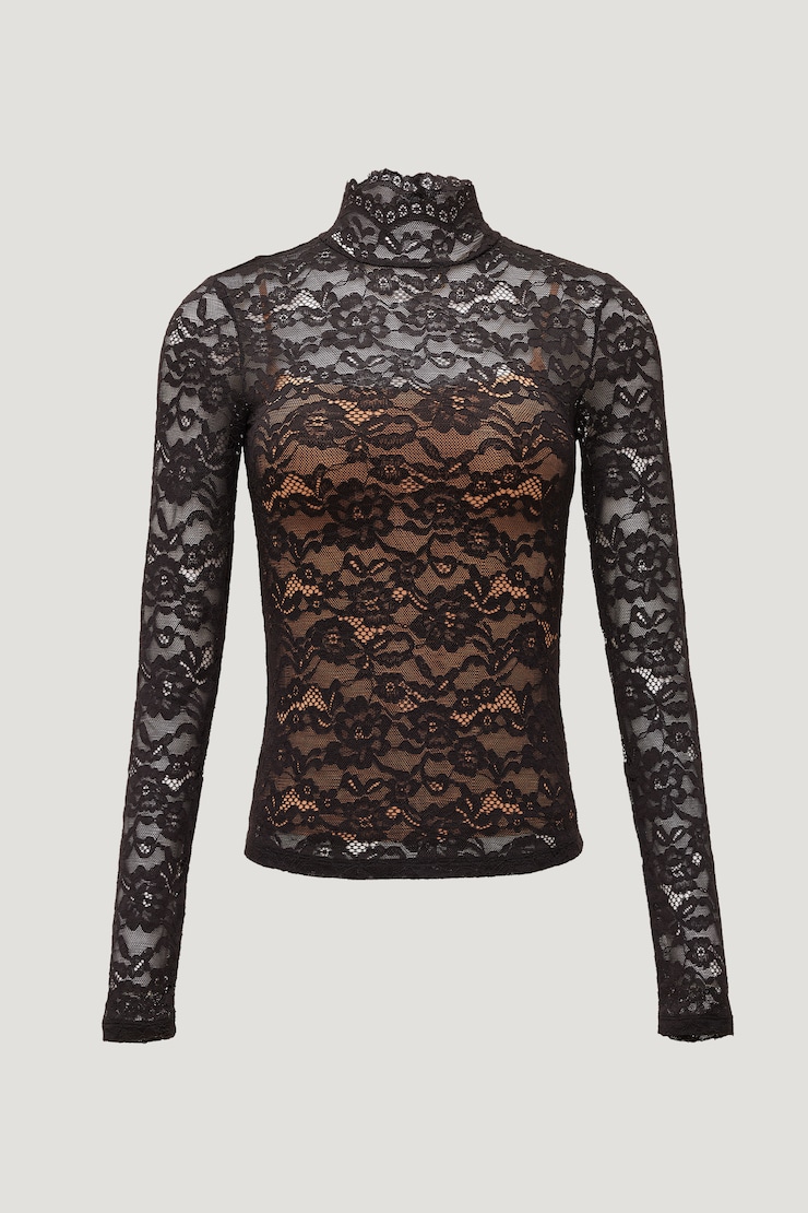 Lace Mock Neck Top Jet Black large