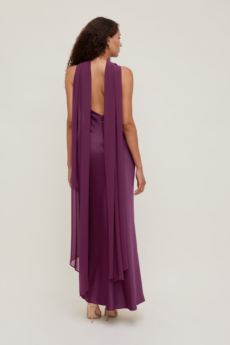Halter Scarf Satin Maxi Dress Plum Caspia Purple large
