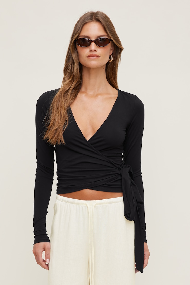 Wrap Long Sleeve Top Jet Black large