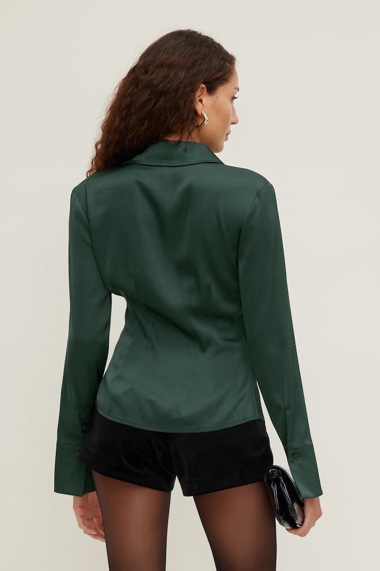 Kyra Satin Shirt Darkest Spruce Green large